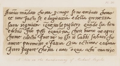 Una nota nella calligrafia di Michelangelo da Michelangelo (after) Buonarroti