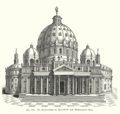 Vista del progetto di Michelangelo per la facciata della Basilica di San Pietro, Roma, Italia da Michelangelo (after) Buonarroti