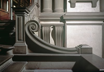 Ingresso, (dettaglio della scala progettata da Michelangelo) da Michelangelo Buonarroti