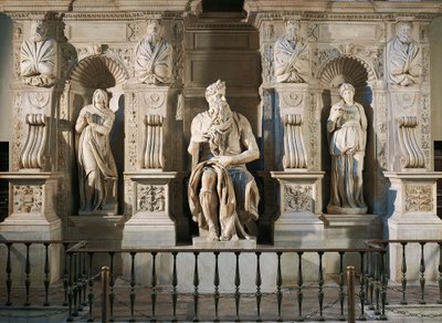 Italia, Roma, Basilica di San Pietro, Rachele, Mosè e Lia, dettaglio dalla tomba di Giulio II, circa 1515, di Michelangelo (1475-1564) da Michelangelo Buonarroti