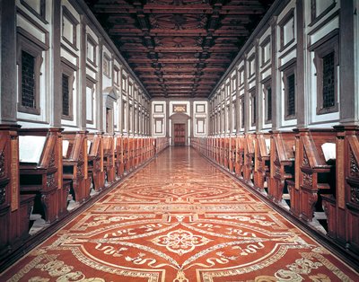 Sala della Biblioteca Laurenziana, architetto Michelangelo, Firenze, Italia da Michelangelo Buonarroti