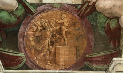 Medaglione che rappresenta la Distruzione della Statua del Dio Baal..., 1508-1512 da Michelangelo Buonarroti