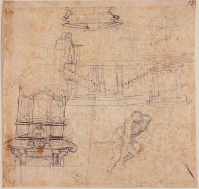 Studi vari, per un San Giovanni Battista, per una tomba e schizzi architettonici da Michelangelo Buonarroti