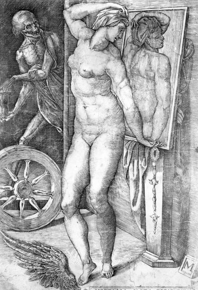 Nudo che si guarda allo specchio, stampa di Monogrammist da Michelangelo Buonarroti