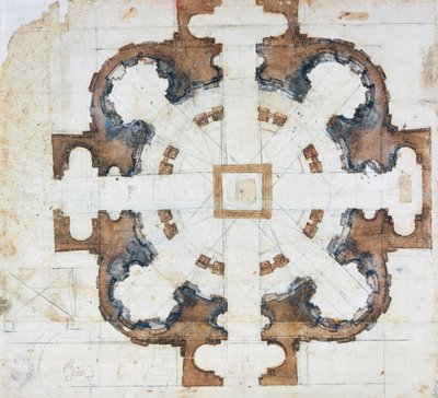 Piano della Basilica di San Giovanni dei Fiorentini a Roma, circa 1559, disegno di Michelangelo Buonarroti, Italia da Michelangelo Buonarroti