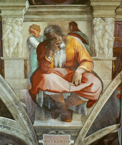 Profeti e Sibille: Geremia, soffitto della Cappella Sistina in Vaticano, 1508-1512 da Michelangelo Buonarroti