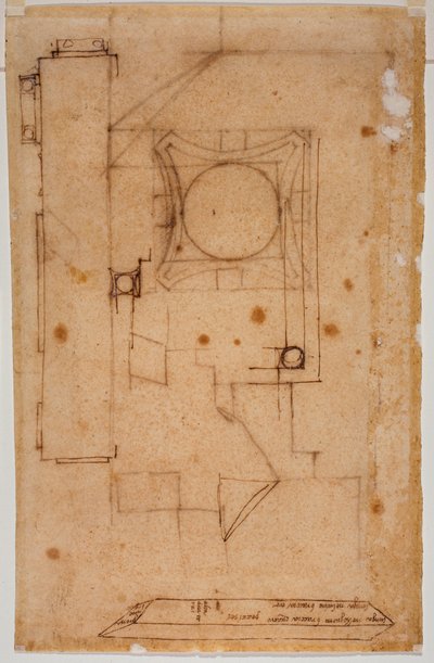 Sezione del capitello, piano della facciata e schizzi con annotazioni autografe delle misure da Michelangelo Buonarroti