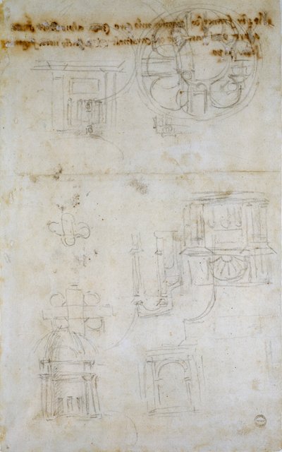 Schizzo che mostra studi per San Pietro, 1490-1560 da Michelangelo Buonarroti