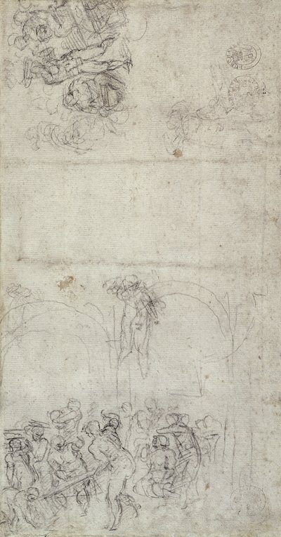 Studio per Il Giudizio Universale (penna e matita su carta) (verso) da Michelangelo Buonarroti