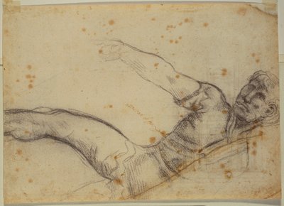 Studio di figura non autografa e iscrizione da Michelangelo Buonarroti