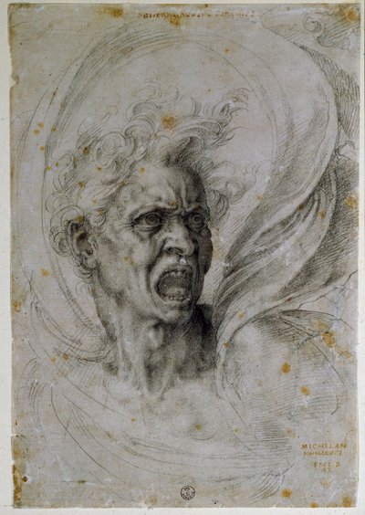 Studio della testa di un uomo che urla. Disegno di Michelangelo Buonarroti noto come Michelangelo (1475-1564). Firenze, Museo degli Uffizi da Michelangelo Buonarroti