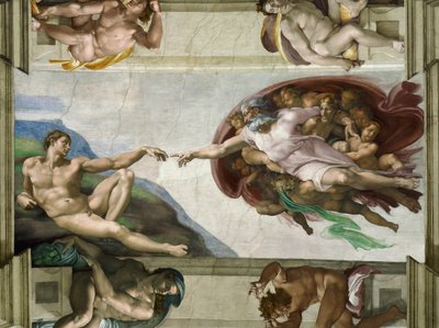 La creazione di Adamo, soffitto della Cappella Sistina in Vaticano, 1508-1512 da Michelangelo Buonarroti