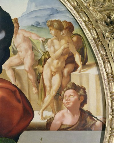 La Sacra Famiglia con San Giovanni (Doni Tondo) con figure nude sullo sfondo da Michelangelo Buonarroti