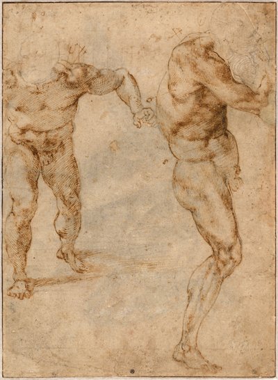 Due studi di nudo di un uomo che avanza e un altro che si gira a destra, c. 1504 da Michelangelo Buonarroti