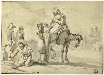 Viaggiatori che si riposano per nutrirsi da Michelangelo Cerquozzi