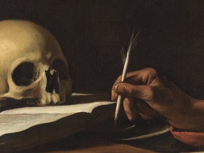 San Girolamo che scrive, dettaglio della piuma da Michelangelo Merisi da Caravaggio