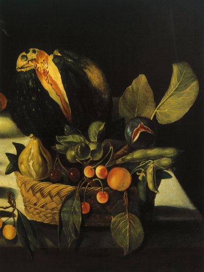 Natura morta con fiori e frutta, di Maestro della Natura Morta di Hartford, c.1600-10 (dettaglio) da Michelangelo Merisi da Caravaggio