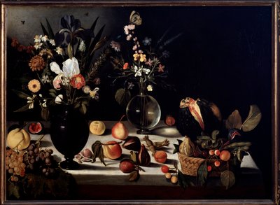 Natura morta con fiori e frutti Dipinto attribuito a Caravaggio detto il Caravaggio da Michelangelo Merisi da Caravaggio
