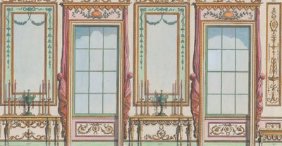 Parete interna ornata con finestre e specchi da Michelangelo Pergolesi