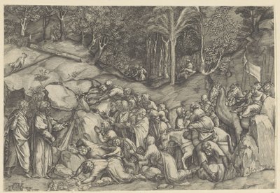 Mosè fa scaturire acqua dalla roccia da Michele Greco