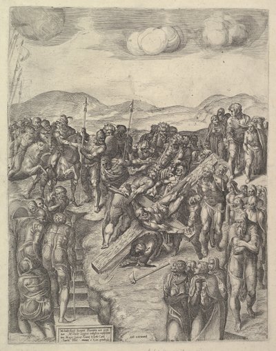 La crocifissione di San Pietro, dopo gli affreschi di Michelangelo nella Cappella Paolina, ca. 1550-60 da Michele Lucchese