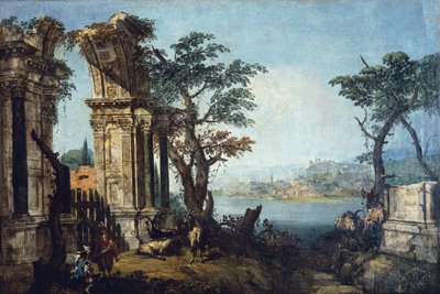Capriccio con arco classico e capre da Michele Marieschi