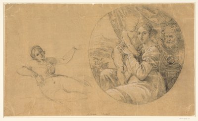 Tondo con Sacra Famiglia; accanto uno studio di una donna sdraiata da Michele Sangiorgi (possibly)