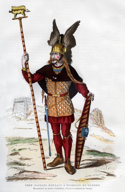 Capo gallo in abito da battaglia che porta uno stendardo da Michelet
