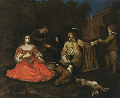 Elegante compagnia di caccia a riposo da Michiel Sweerts