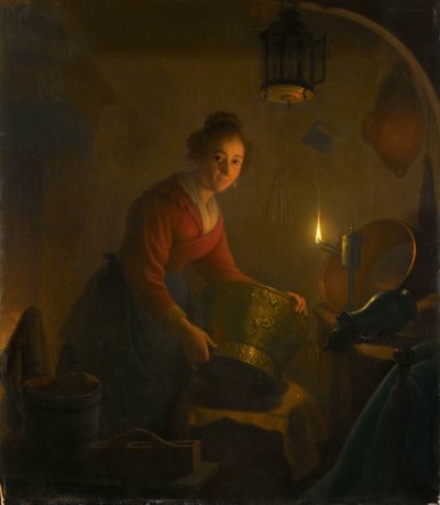 Una donna in cucina alla luce di una candela da Michiel Versteegh