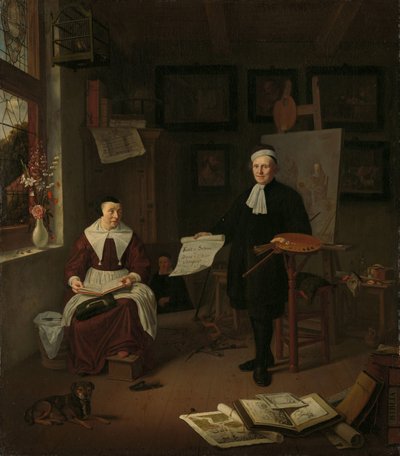 Ritratto di Michiel Comans (1614-1687), calligrafo, incisore, pittore e maestro di scuola, con la sua terza moglie Elisabeth van der Mersche da Michiel van Musscher