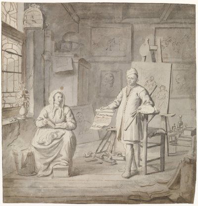 Il pittore Michiel Comans e la sua terza moglie Elisabeth van der Mersche nello studio da Michiel van Musscher