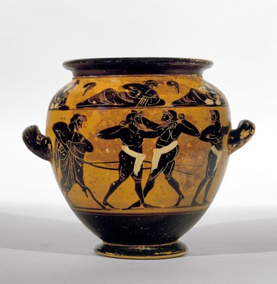 Stamnos a figure nere attiche raffigurante pugili, c.520-500 a.C. da Michigan painter