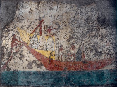 Antichità egizia: “Nave militare egizia”. Affresco da una tomba. 2000 a.C. Torino, Museo Egizio da Middle Kingdom Egyptian