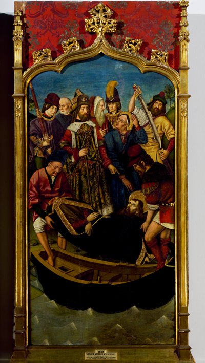 Il corpo di San Giacomo viene posto in una barca a Jaffa da Miguel (school of) Ximenez