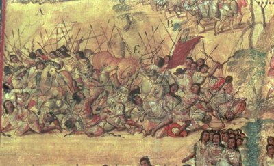 Battaglia nella città di Cholula tra gli spagnoli e gli indiani nell