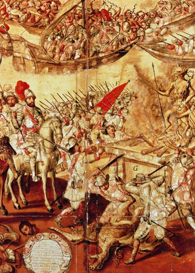 Conquista del Messico, una delle serie di 24 pannelli da Miguel Gonzalez