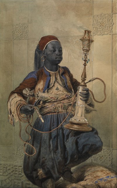 Nubiano con narghilè, 1862 da Mihaly von Zichy