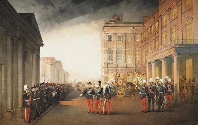 Parata davanti al Palazzo Anichkov a Pietroburgo, 1870 da Mihaly von Zichy