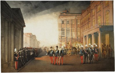 Parata davanti al Palazzo Anichkov il 26 febbraio 1870, 1870 da Mihaly von Zichy