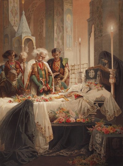 Tamara nella bara. Illustrazione al poema Il Demone di Mikhail Lermontov, c. 1880 da Mihaly von Zichy