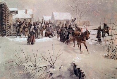 Lo zar Alessandro II (1818-1881) in una slitta attraversa un villaggio sotto la neve da Mihaly von Zichy