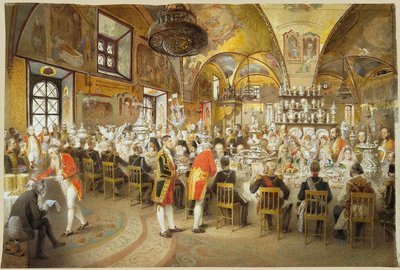 Cena cerimoniale nel Palazzo delle Faccette nel Cremlino di Mosca, 1883-1895 da Mihály Zichy