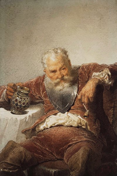 Falstaff con un boccale di vino e una pipa da Mihály Zichy