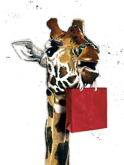 Giraffa di compleanno su bianco, 2020 da Mike Davis