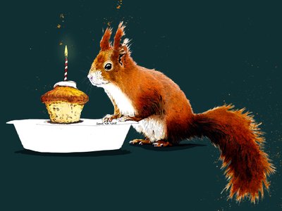 Scoiattolo di Compleanno su Ciano Profondo, 2020 da Mike Davis