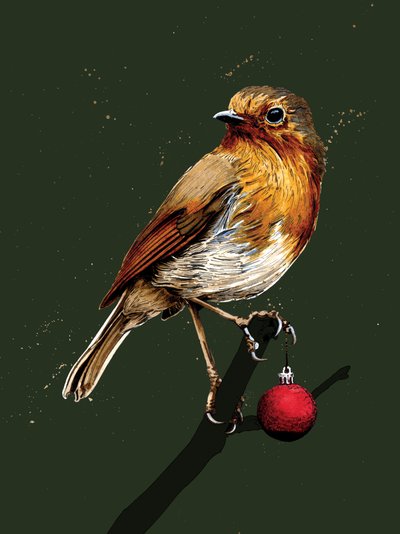 Pettirosso di Natale su verde foresta, 2020 da Mike Davis