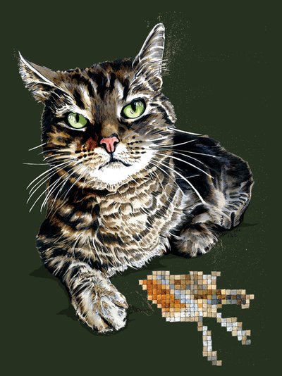 Gatto regalo su verde foresta, 2020 da Mike Davis