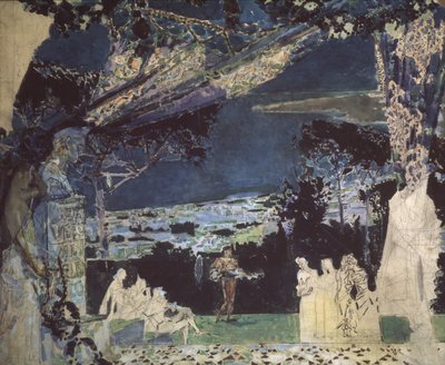 Italia. Notte a Napoli. Disegno del sipario per l