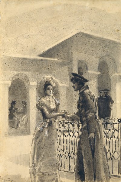 Principessa Maria e Grushnitsky. Illustrazione al romanzo Un eroe del nostro tempo di Mikhail Lermontov, 1891 da Mikhail Aleksandrovich Vrubel